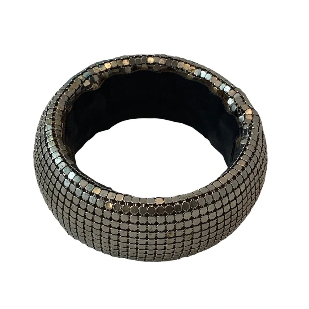Vintage Silver Mesh Chunky Wide Bangle Bracelet - Picture 1 of 3